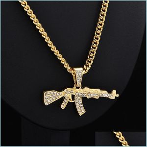 Pendentif Colliers Nouveau Métal Or Pistolet Pistolet Uzi Pendentif Collier Hommes Femmes Punk Hiphop Danse Cubain Lien Chaîne Unisexe Jewelr Mjfashion Dhhqg