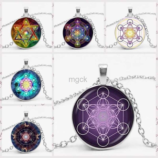 Pendentif colliers Nouveau Metatron Cube géométrie divine esprit pendentif collier convexe dôme verre étoile à Six branches magique Chakra Art dames bijoux 240330