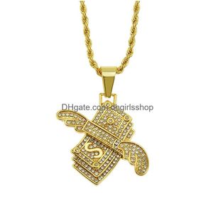 Collares colgantes Nuevo collar helado personalizado Flying Cash Collares pendientes sólidos para hombre Hip Hop Gold Green Sier Charm Chains Wom Dhoqq