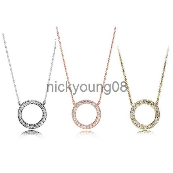Pendentif Colliers nouvelle qualité collier en argent sterling zd diamant rond pendentif en or rose style pandora collier en cristal femmes bijoux de mode x0711 x0711