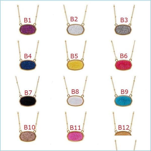 Pendentif Colliers Nouvelle Résine Druzy Drusy Collier Ovale Hexagone Plaqué Or Collier Bijoux Pour Femmes Fête Cadeau De Noël Drop Deliver Dhskw