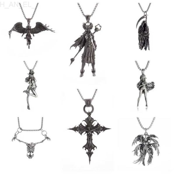 Collares colgantes Nuevo miotología de punk retro metal metal doble alas diablo collar colgante para hombres mujeres encanto amuleto afortunado joyería de joyería24326