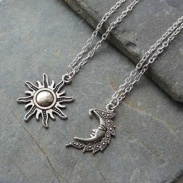 Pendentif Colliers Nouvelle couleur argent soleil et lune colliers chaîne paire de meilleurs amis célestes cadeau pour ami longs colliers pendentifs hommes femmes L24313