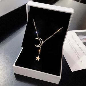 Hangertjes kettingen Nieuwe Eenvoudige Maan Ster Hanger Choker Ketting Eenvoudige Goudkleurige Legering Charme Ketting Collares Ketting Voor Vrouwen Partij Sieraden 240330