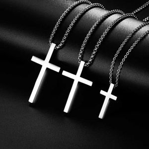 Hanger kettingen Nieuwe roestvrijstalen kruis hanger ketting geschikt voor mannen vrouwen minimalistische sieradenheren en dames kettingen zilver S2452206
