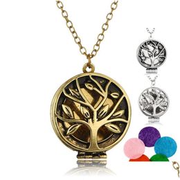 Pendentif Colliers Nouvel Arbre de Vie Aromathérapie Collier Ouvert Diffuseur D'huile Essentielle Médaillon Flottant Pour Femmes Hommes Bijoux De Mode A Dhpkr