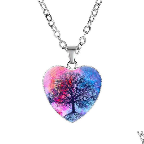 Collares pendientes Nuevo Árbol de la Vida Para Mujeres Cabujón de Cristal Forma de Corazón Planta Sier Cadenas Joyería de Moda Regalo Entrega de Gota Colgantes Dhqw3