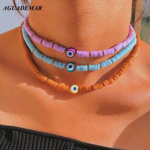 Colliers pendants Nouveau collier argile en polymère coloré Boho Round Eye Eye Colliers à la main