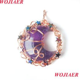 Colliers de pendentif Nouveau pendentif en or rose rose Neuf Nine Star Moon Fashion Couple Wed Jewelry Bo970 Drop Livrot 2022 Neck Dhydw