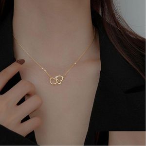 Hanger Kettingen Nieuwe Twee Hartvormige Kettingen Vrouwelijke Prachtige Geometrische Vorm Choker Verjaardagscadeau Voor Dames Mode Je Dhgarden Otujb