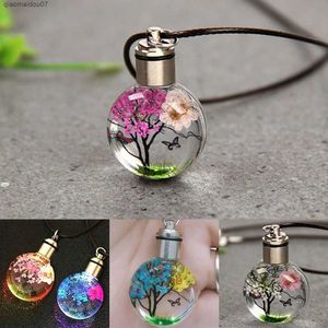 Collares pendientes Nuevo tipo de flor seca luminosa mariposa bola de cristal collar para mujer colgante cadena de cuerda necklaceL2404