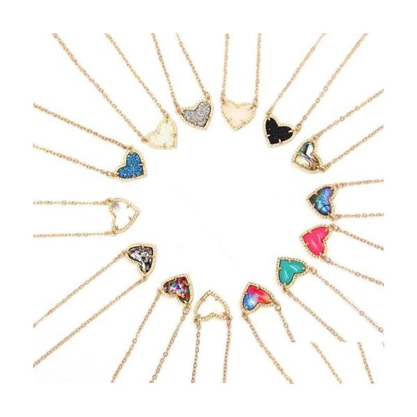 Colliers de pendentif Nouveaux valentines cadeaux fausses paillettes oralone pierre petite coeur en forme 3d coquille de résine mini-amour druzy pour femmes pendentifs dhhvi