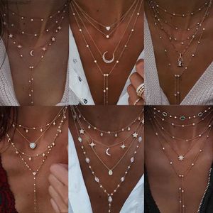 Colliers de pendentif Nouveau collier de serrure de lune étoile de la géométrie en cristal vintage 2020 Bohemian Multi couched Pendant Collollacel2404