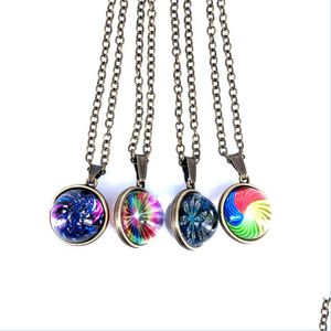 Pendentif Colliers New Vintage Main Double Face Boule De Verre Colorf Motif Pendentif Collier Temps Gem Bijoux Pour Femmes Hommes Cadeau X00 Dhzra