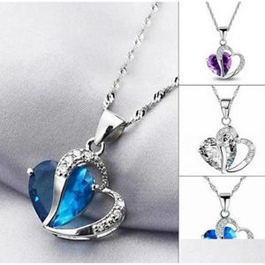 Colliers pendants Nouvelles femmes mode coeur cristal ramine sier collier de chaîne de bijoux 10 couleurs en gros