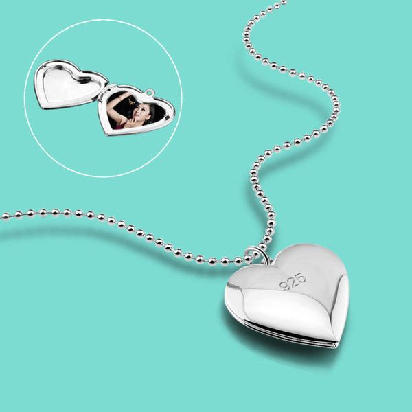 Pendentif Colliers Nouveaux Femmes 925 Collier En Argent Sterling Classique Coeur Photo Boîte Pendentif Personnalisable Photo Anniversaire Bijoux Cadeau bijoux G230202