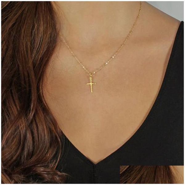 Pendentif Colliers Date De Mode D'été Sier Chaîne Croix Collier Petit Or Bijoux Religieux Cadeau Pour Les Femmes En Gros Drop Deliver Dhkmw