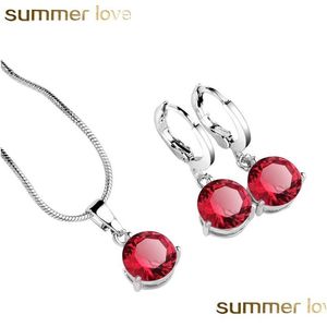 Pendentif Colliers Date à la mode argent or rouge cuivre longs ensembles de bijoux en cristal pour femme pendentifs à breloque collier boucles d'oreilles Dhgarden Dhg6M