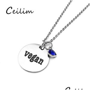 Pendentif Colliers Date Vegan Lettre Charmes Pour Femmes Hommes Végétarien En Acier Inoxydable Chaîne Triangle Cristal Chandail Collier Drop D Dhcek