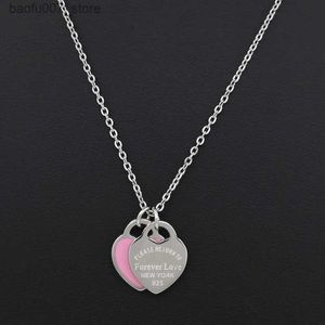 Pendentif Colliers Nouvellement arrivé Amour Double Coeur Émail Femmes Forever Love Collier En Acier Inoxydable Dérive Bouteille Bijoux En Gros Femmes CadeauxQ240330