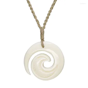 Pendentif Colliers NGX018 Hawaii Homme Bijoux Zélande Maori Tribus Yak Bone Koru Spirale Femmes Chanvre Corde Tissage Surf Collier