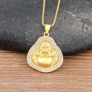 Hangende kettingen Nidin Classic Exquisite Maitreya Boeddha ketting ingelegd glanzende zirkoon kristal dames geluk amulet fortune sieraden geschenken