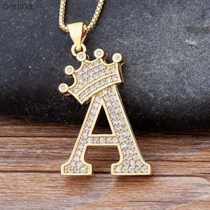 Pendentifs de collier Nidin nouveau luxe cuivre Zircon A-Z couronne Alphabet pendentif chaîne collier Style hip-hop mode femme homme nom Initial bijoux YQ240124