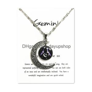 Hanger kettingen nacht gloed retro moon12 constellatie sterrenbeelden ketting horoscoop sieraden galaxy libra astrology cadeau met retail dhh4a