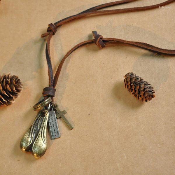 Colliers pendants Niuyitid Fashion Bronze Collier pour hommes Boy Simple longue chaîne Générat en cuir Génér