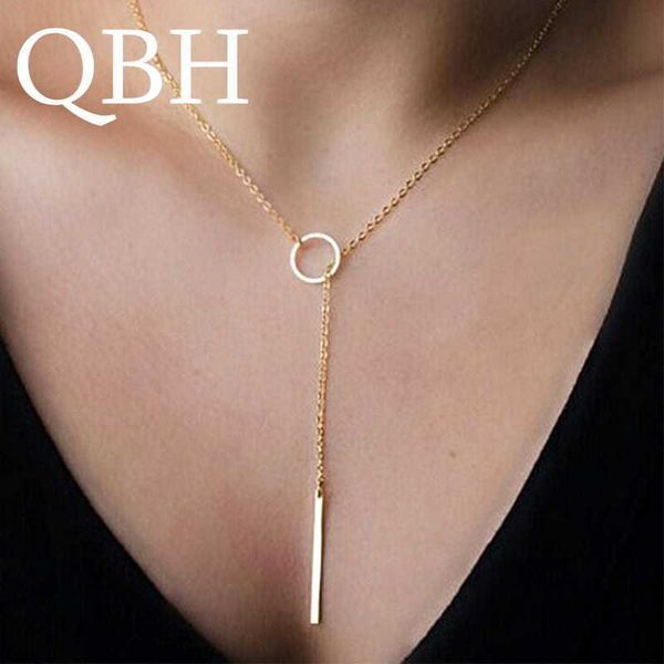 Pendant Necklaces NK547 Punk femmes bijoux minimaliste minuscule délicat Collier Unique rond cercle barre pendentif court clavicule Collier pour fille chaîne Z0321