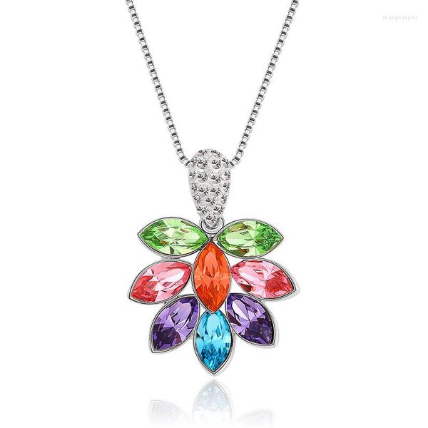 Pendentif Colliers NL-00045 Coréen Accessoires De Mode Argent Plaqué De Luxe Cristal Fleur Collier Pour Femmes Fête Des Mères Cadeaux Articles