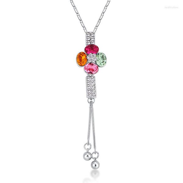 Pendentif Colliers NL-00196 Coréen Accessoires De Mode Argent Plaqué De Luxe Cristal Fleur Long Collier Pour Les Femmes Fête Des Mères Cadeaux