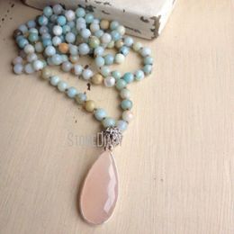 Pendentif Colliers NM15505 Luxe Glam Doux Bleu Rose Amazonite Pierre Noué À La Main Style Boho Verre Cristal Plage Long Collier Bijoux