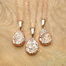 Pendentif Colliers NM15760 10 Pcs Galvanoplastie Rose Or Poire Forme Chaînes Druzy Cristal À Vendre 18 pouces