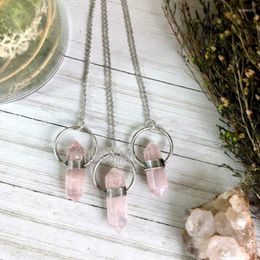 Collares pendientes NM39946 Collar de cristal de plata de cuarzo rosa Rosa para mujer Joyería curativa Piedra de nacimiento