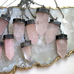 Hanger Kettingen NM40505 Rose Quartz Crystal Point Toren Obelisk Slinger Talisman Ketting Wicca Heks Goth Sieraden 230707