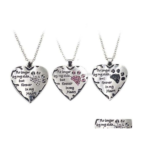 Colliers pendentifs non plus à mes côtés mais dans le coeur pendentifs de patte de chien en cristal collier pour femmes bijoux de mode cadeau de Noël Drop Dhgdt