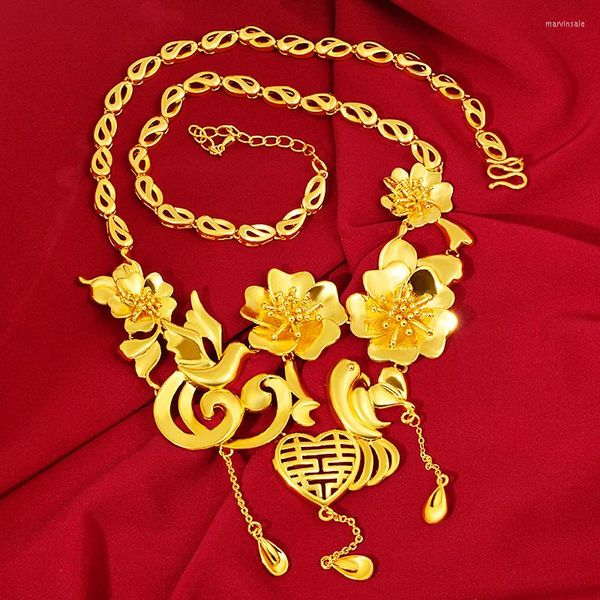 Collares colgantes Noble Lujo Boda Riquezas Collar de flores Amarillo Oro Relleno Nupcial Compromiso Fiesta Accesorios de joyería