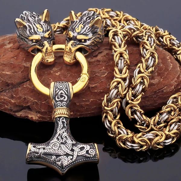Collares colgantes Lobo celta nórdico Collar para hombre Colgante Cabeza de lobo vikingo Colgante de acero inoxidable Amuleto de runa escandinava Joyería al por mayor 230425