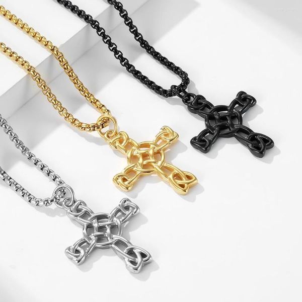 Collares colgantes Nudos celtas nórdicos Cruz para hombres Joyería punk de acero inoxidable antiguo