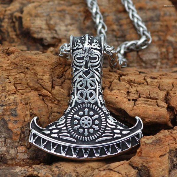 Collares colgantes Nordic Acero inoxidable Mjolnir Odin Face Viking Collar con bolsa de regalo