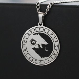 Hangende kettingen Noordse Viking Myth Giant Wolf Hati Skoul Chasing Sun Moon ketting voor mannen roestvrijstalen hiphopaccessoires punk