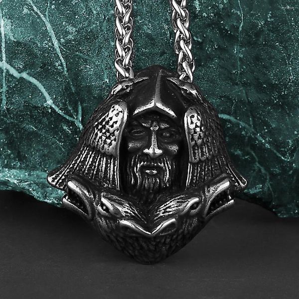 Collares colgantes nórdico vikingo Retro Odin Head Crow Wolf hombres moda gótica 316L collar de acero inoxidable regalo joyería