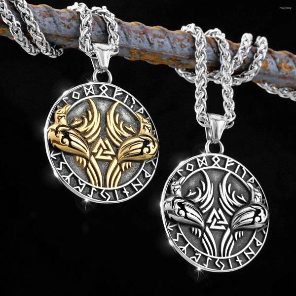 Pendentif Colliers Nordic Viking Acier inoxydable Raven Rune Collier Vintage Mode Amulette Bijoux jumelé avec le sac VolknuGift