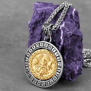 Hanger Kettingen Nordic Vikings Roterende Odin Raven Ketting heren Rvs Valknut Rune Amulet Mode Mannelijke Sieraden Geschenken