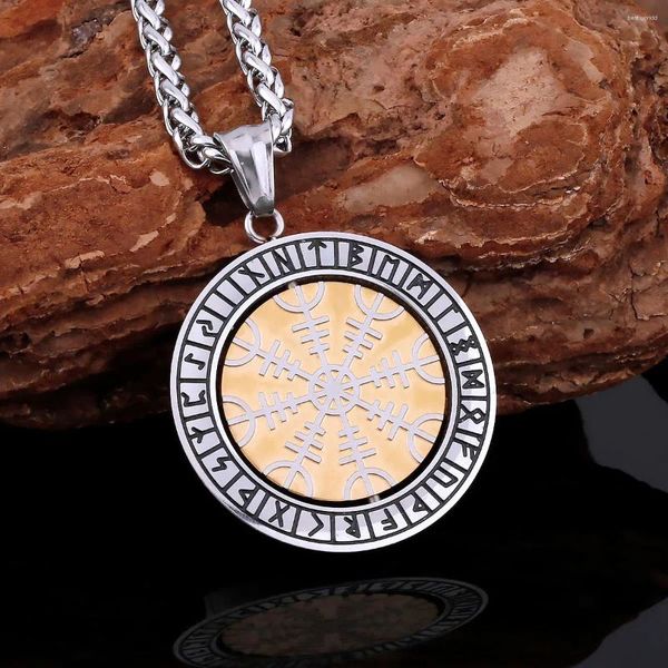 Colliers pendants Nordic Vikings Collier en acier inoxydable Turnable Rune Circle Accessoires European et Américain Bijoux pour hommes