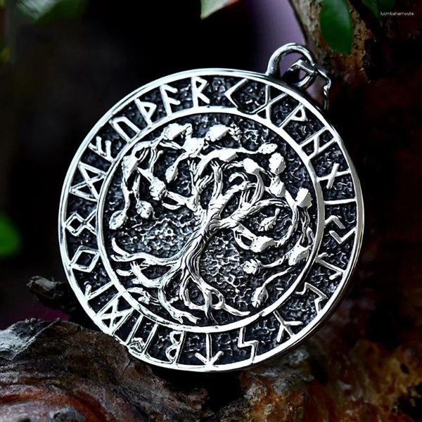 Colliers pendants Nordic vintage en acier inoxydable arbre de vie Round pour hommes femmes Viking Rune Collier Fashion Bijoux Gift Drop