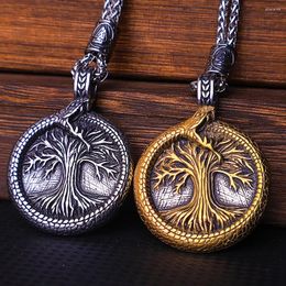 Colliers pendants nordic yggdrasil viking arbre de vie collier en acier inoxydable vintage ouroboros hommes amulet bijoux