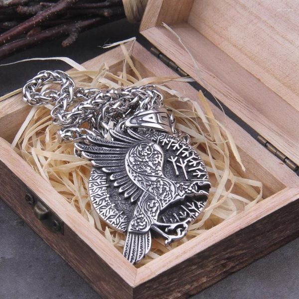 Collares colgantes nórdico Odin símbolo vikingo cuervo amuleto runas algiz protección wicca talismán cuervo collar hombres gota