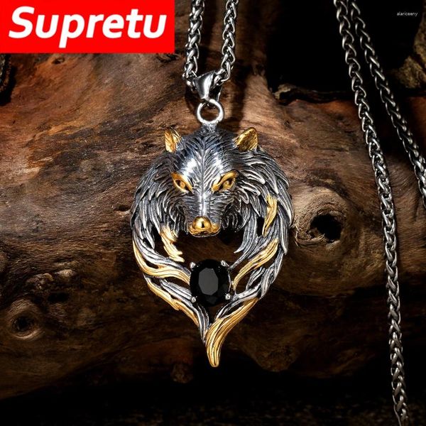 Collares colgantes nórdico vikingos cabeza de lobo para hombre punk hip hop rey tótem amuleto acero inoxidable negro gema joyería regalos de fiesta